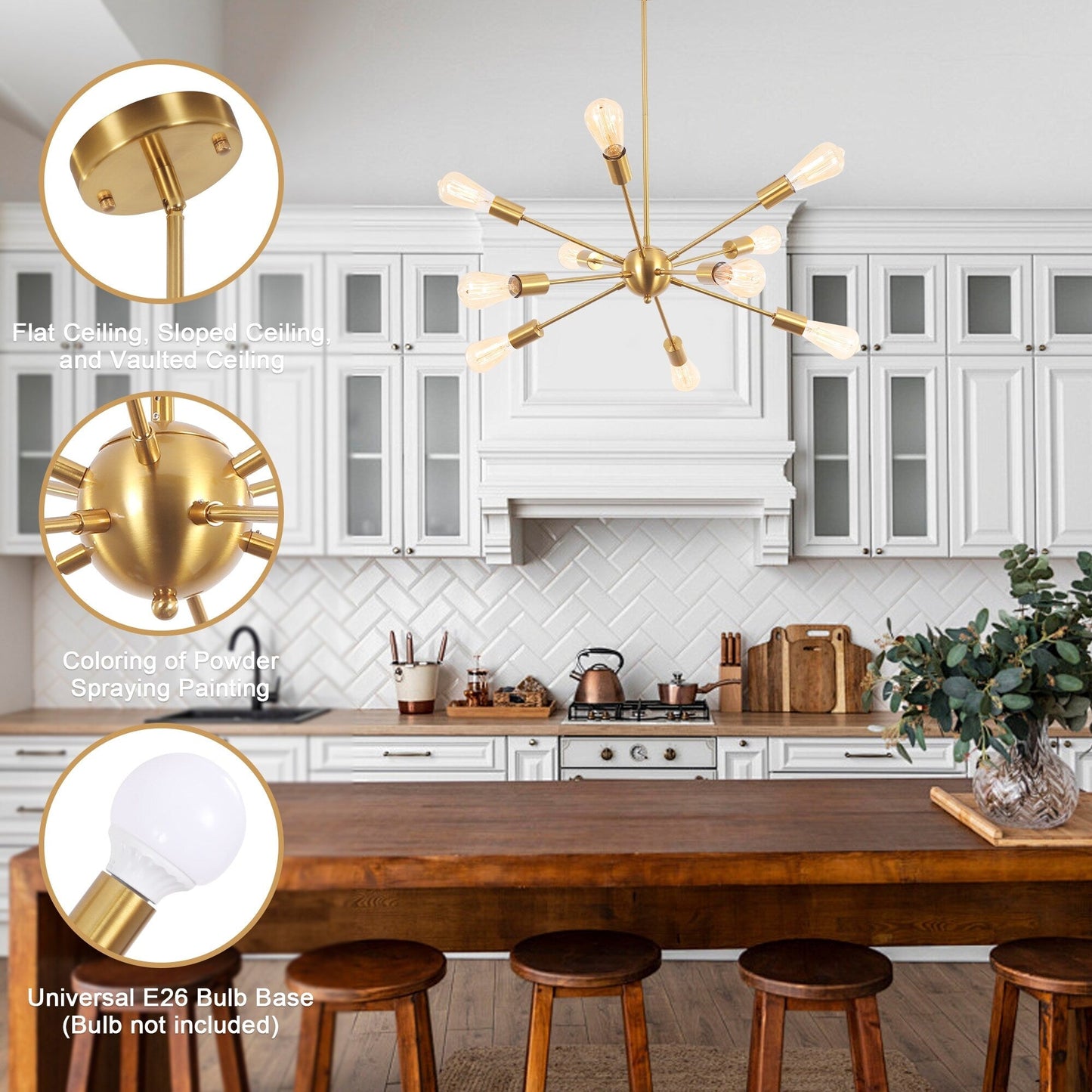 Lampadario moderno Sputnik a 10 luci, plafoniera regolabile per cucina, sala da pranzo, soggiorno, camera da letto - N/D