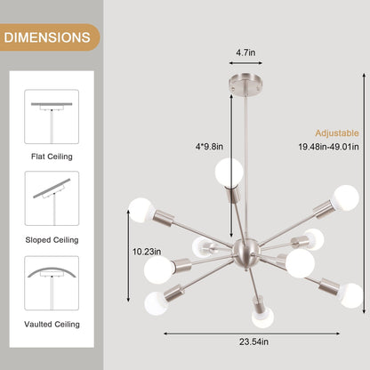 Lampadario moderno Sputnik a 10 luci, plafoniera regolabile per cucina, sala da pranzo, soggiorno, camera da letto - N/D