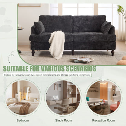 Divano moderno a 2 posti in ciniglia con gambe in legno, luce a LED, porta di ricarica USB e borsa portaoggetti, soggiorno, camera da letto, studio