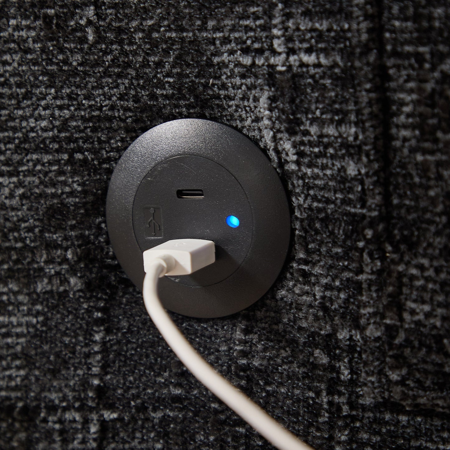 Divano moderno a 2 posti in ciniglia con gambe in legno, luce a LED, porta di ricarica USB e borsa portaoggetti, soggiorno, camera da letto, studio