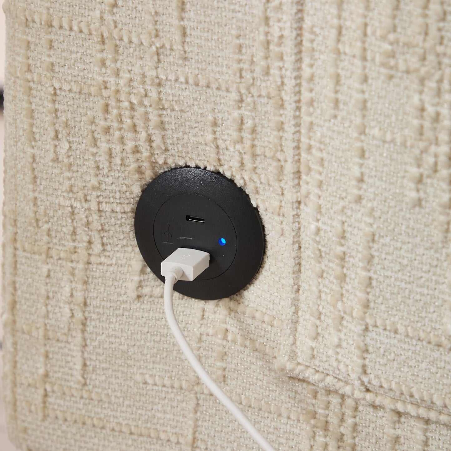 Divano moderno a 2 posti in ciniglia con gambe in legno, luce a LED, porta di ricarica USB e borsa portaoggetti, soggiorno, camera da letto, studio