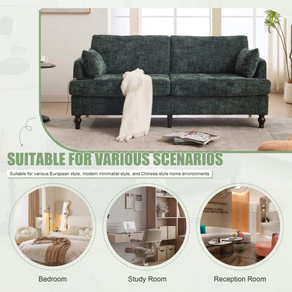 Divano moderno a 2 posti in ciniglia con gambe in legno, luce a LED, porta di ricarica USB e borsa portaoggetti, soggiorno, camera da letto, studio