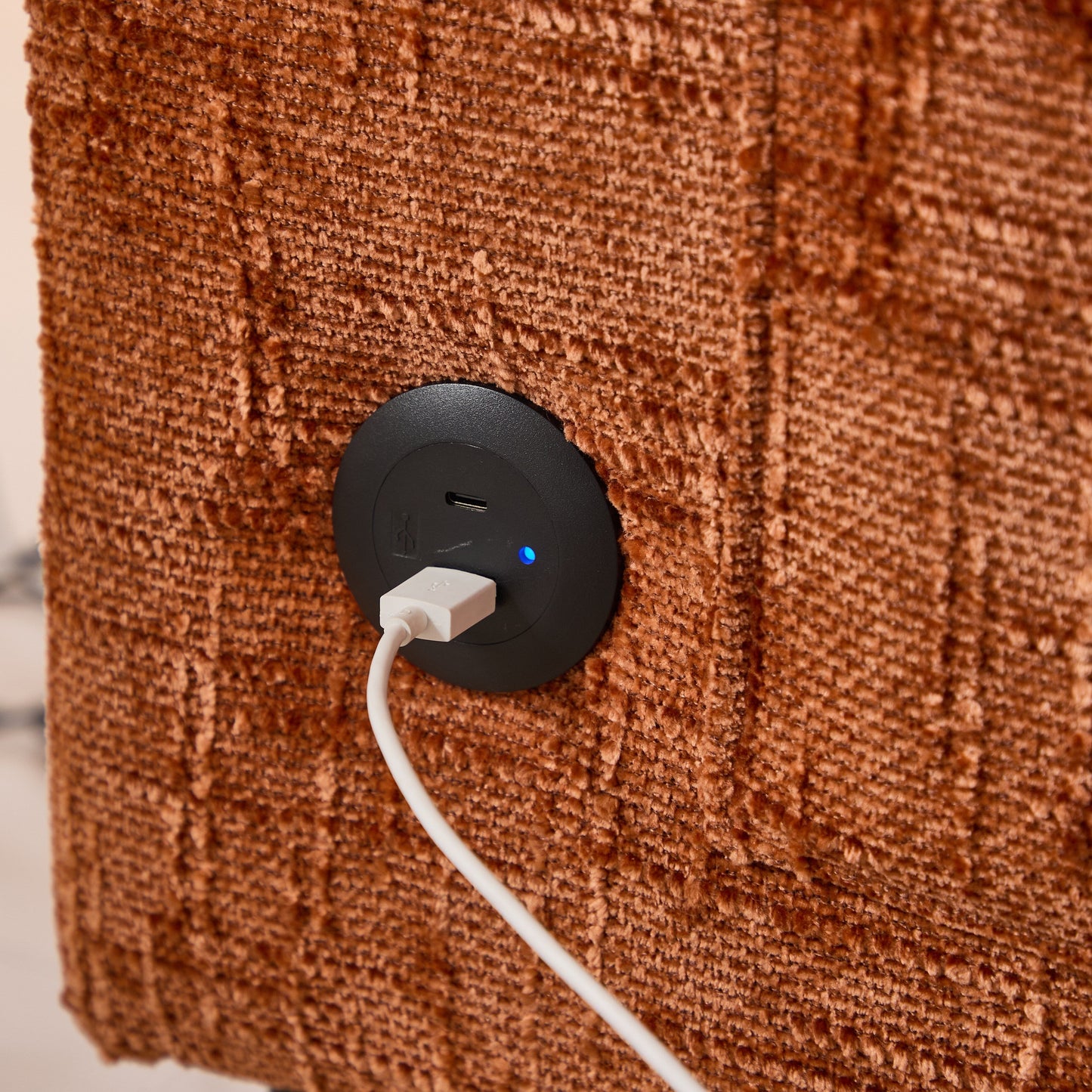 Divano moderno a 2 posti in ciniglia con gambe in legno, luce a LED, porta di ricarica USB e borsa portaoggetti, soggiorno, camera da letto, studio