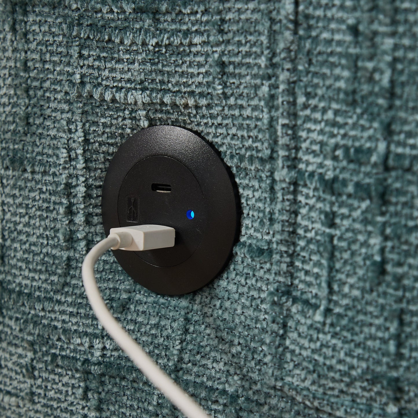 Divano moderno a 2 posti in ciniglia con gambe in legno, luce a LED, porta di ricarica USB e borsa portaoggetti, soggiorno, camera da letto, studio