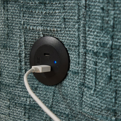 Divano moderno a 2 posti in ciniglia con gambe in legno, luce a LED, porta di ricarica USB e borsa portaoggetti, soggiorno, camera da letto, studio