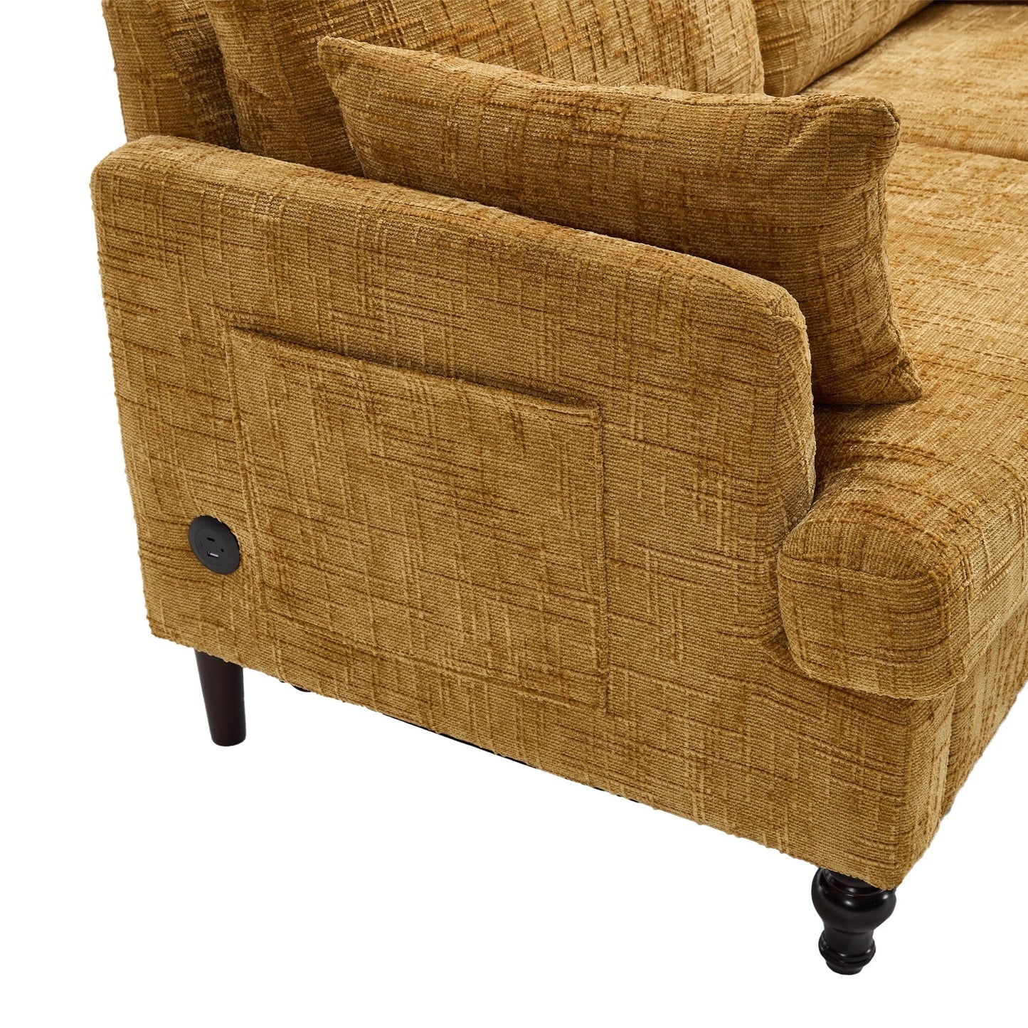 Divano moderno a 2 posti in ciniglia con gambe in legno, luce a LED, porta di ricarica USB e borsa portaoggetti, per soggiorno, camera da letto, studio