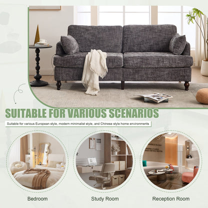 Divano moderno a 2 posti in ciniglia con gambe in legno, luce a LED, porta di ricarica USB e borsa portaoggetti, per soggiorno, camera da letto, studio