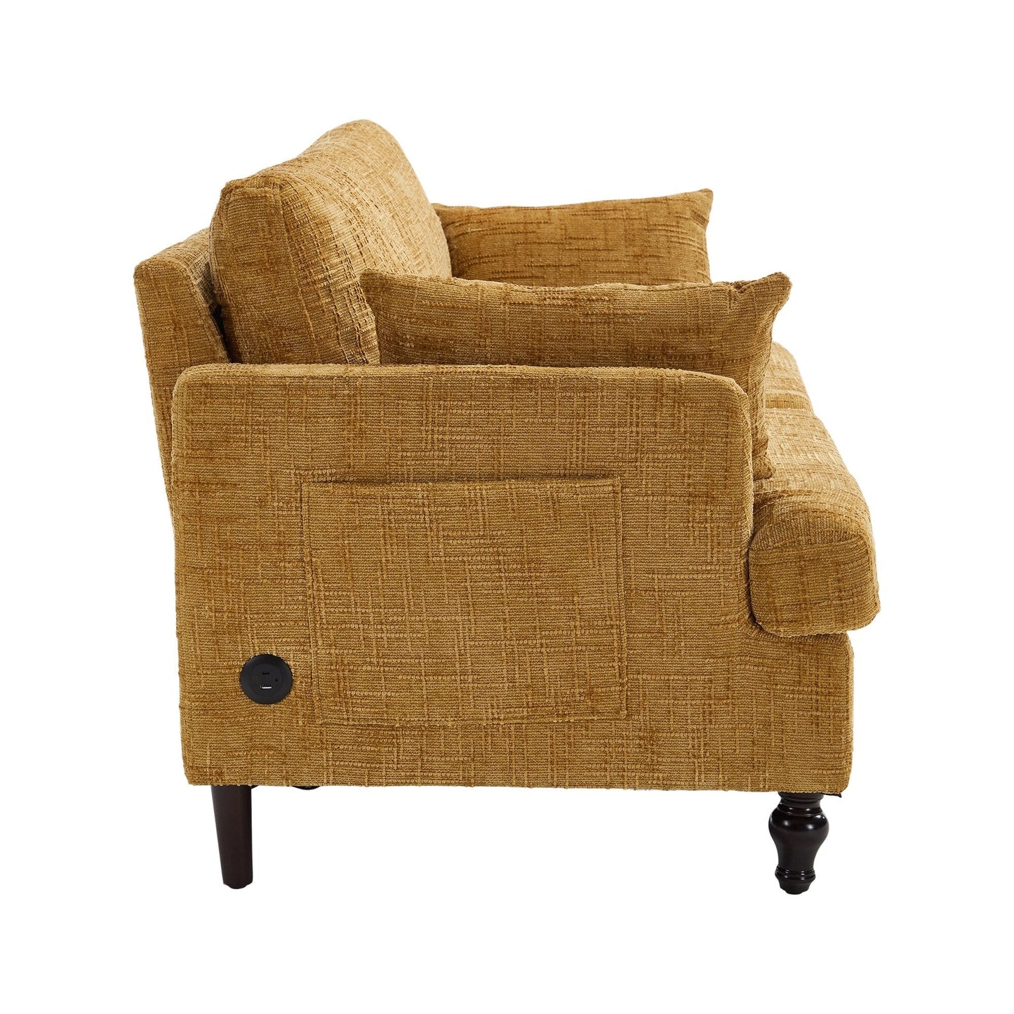 Divano moderno a 2 posti in ciniglia con gambe in legno, luce a LED, porta di ricarica USB e borsa portaoggetti, per soggiorno, camera da letto, studio