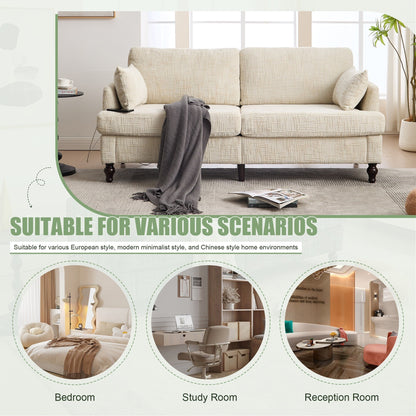 Divano moderno a 2 posti in ciniglia con gambe in legno, luce a LED, porta di ricarica USB e borsa portaoggetti, per soggiorno, camera da letto, studio