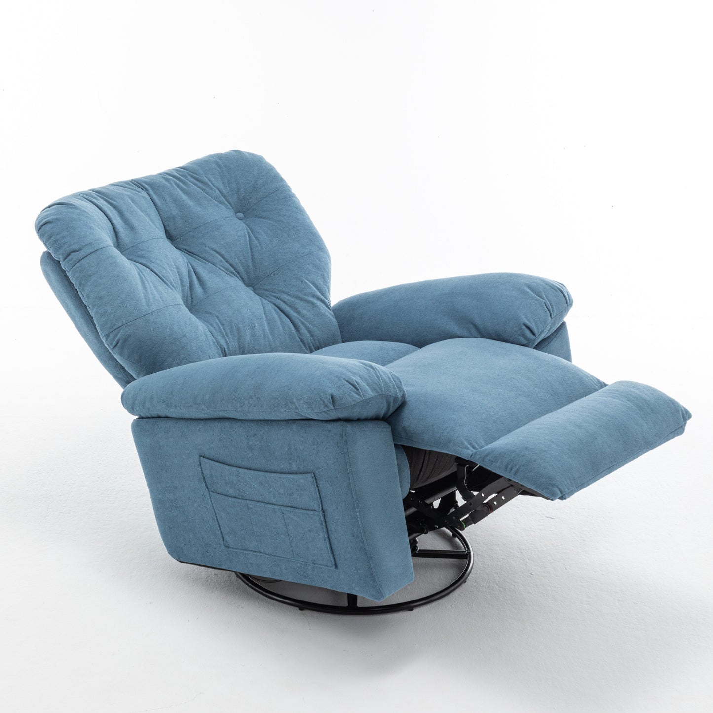 Divano moderno girevole reclinabile manuale per home theatre, regolabile, singolo, con poggiapiedi e tasca laterale