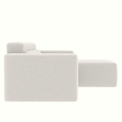 Divano componibile moderno a forma di L in tessuto Teddy, divano a 3 posti con chaise longue e cuscini per soggiorno e appartamento