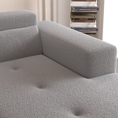 Divano componibile moderno a forma di L in tessuto Teddy, divano a 3 posti con chaise longue e cuscini per soggiorno e appartamento