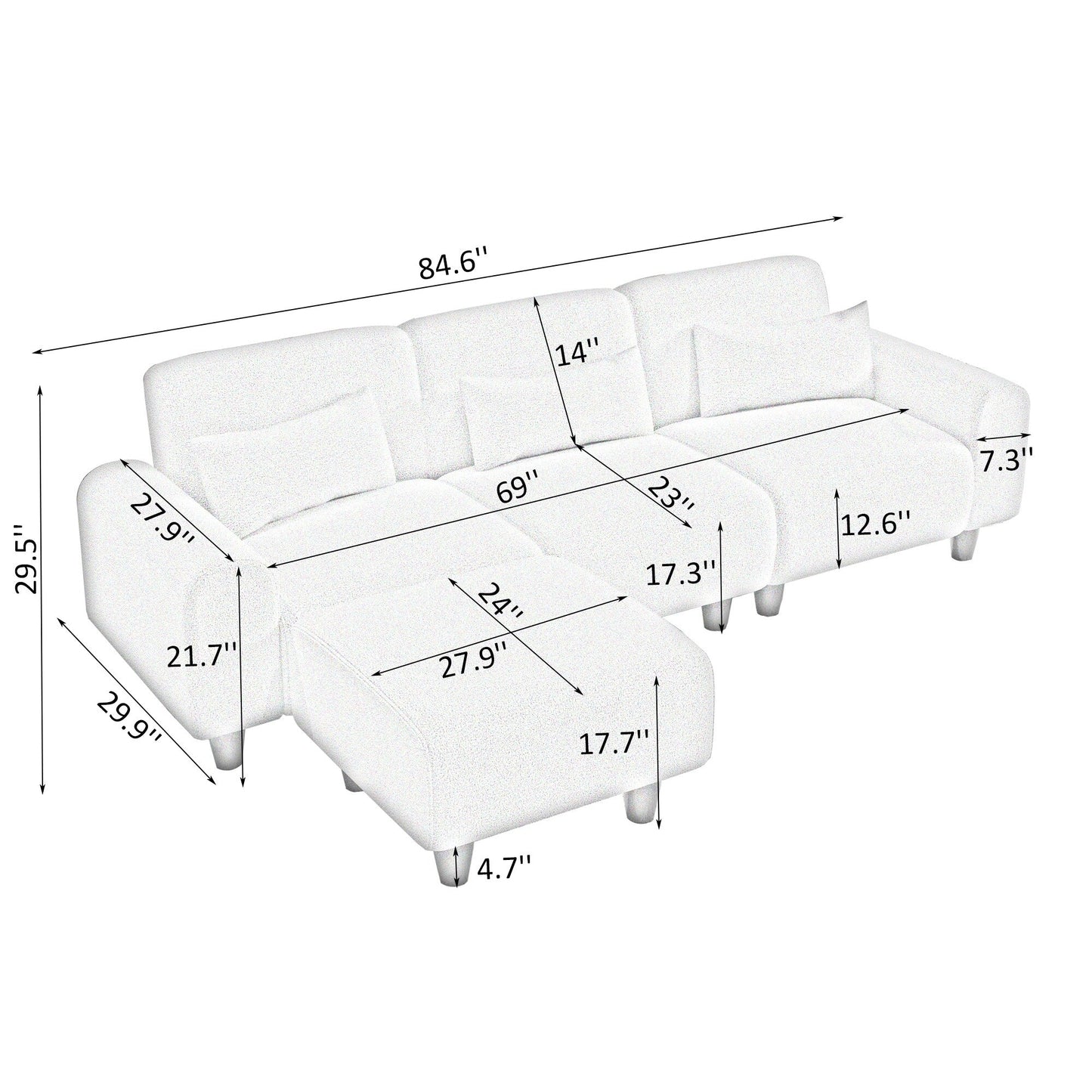 Divano creativo moderno in pile Teddy - Versatile divano a due posti con divano singolo e 3 cuscini per la vita, ideale per camere da letto di piccoli appartamenti