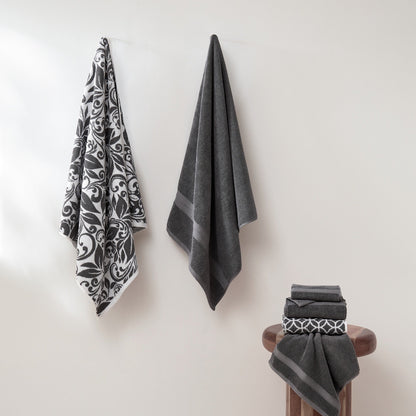 Set di 6 asciugamani jacquard tinti in filo Modern Threads Trefoil Filigree