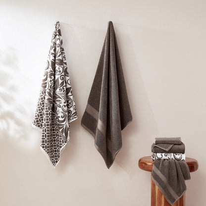 Set di 6 asciugamani jacquard tinti in filo Modern Threads Trefoil Filigree