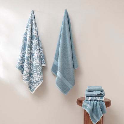 Set di 6 asciugamani jacquard tinti in filo Modern Threads Trefoil Filigree