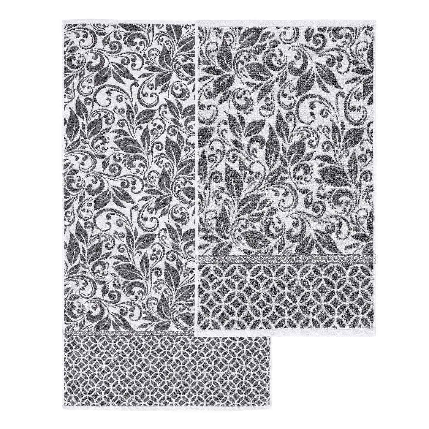 Set di 6 asciugamani jacquard tinti in filo Modern Threads Trefoil Filigree