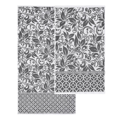 Set di 6 asciugamani jacquard tinti in filo Modern Threads Trefoil Filigree
