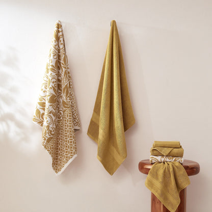 Set di 6 asciugamani jacquard tinti in filo Modern Threads Trefoil Filigree