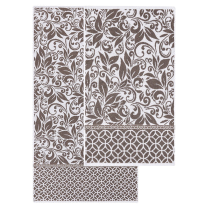 Set di 6 asciugamani jacquard tinti in filo Modern Threads Trefoil Filigree