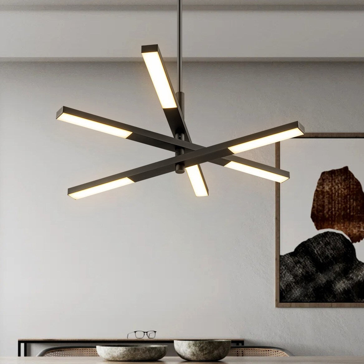 Lampadario moderno lineare a più livelli Sputnik con luce calda 3000K e LED integrato