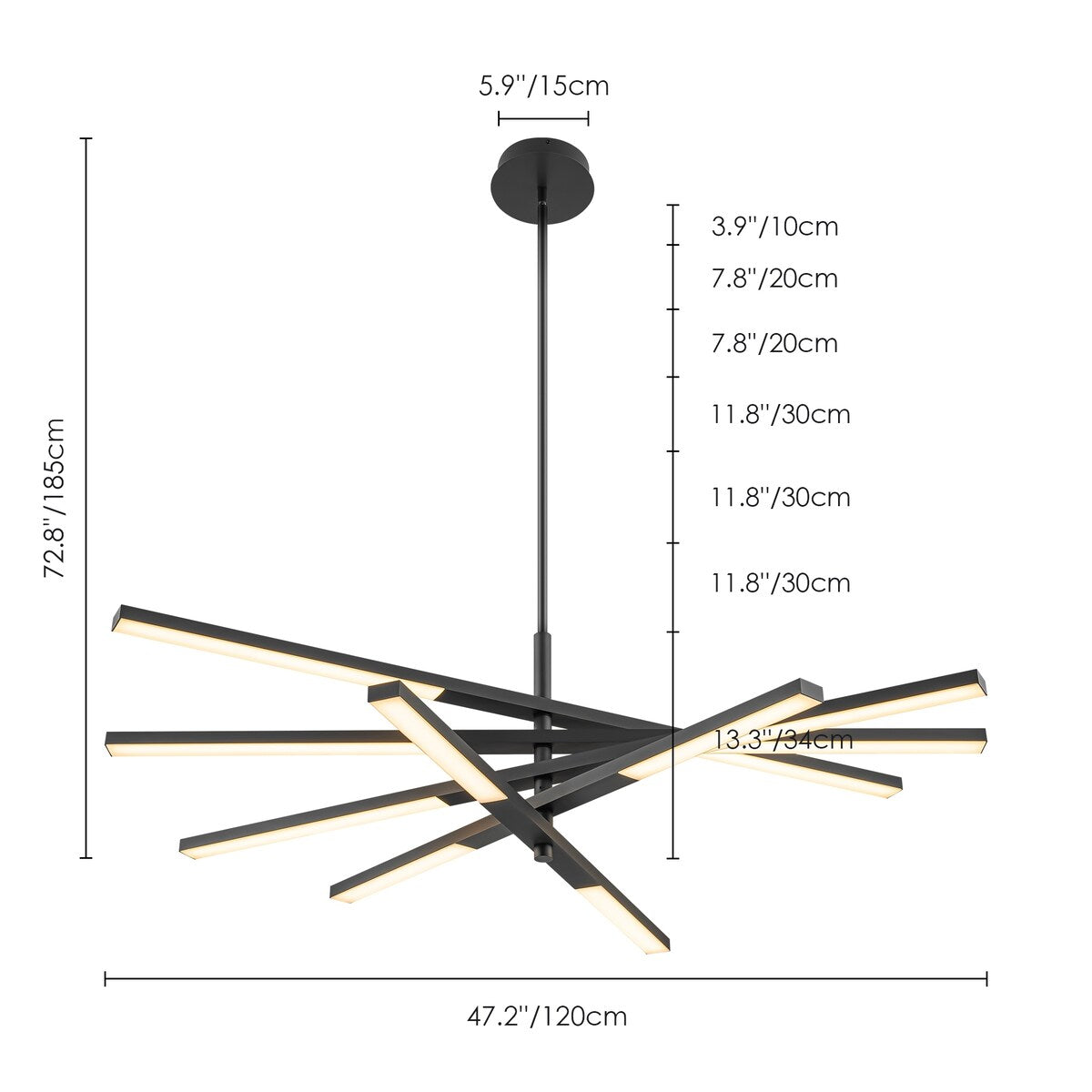 Lampadario moderno lineare a più livelli Sputnik con luce calda 3000K e LED integrato
