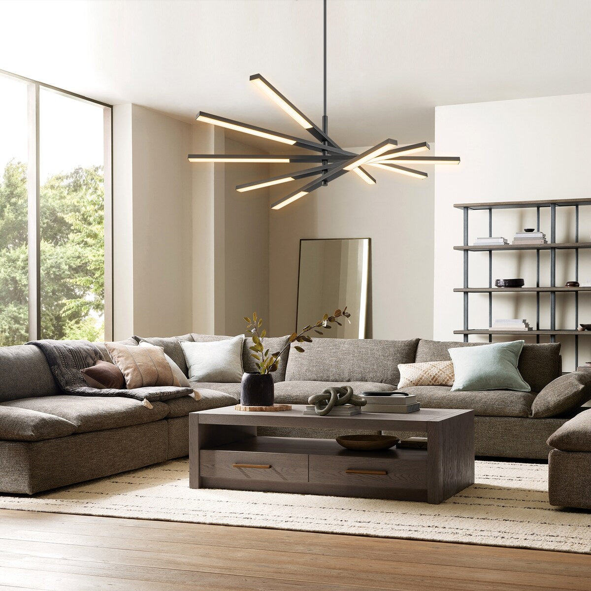 Lampadario moderno lineare a più livelli Sputnik con luce calda 3000K e LED integrato