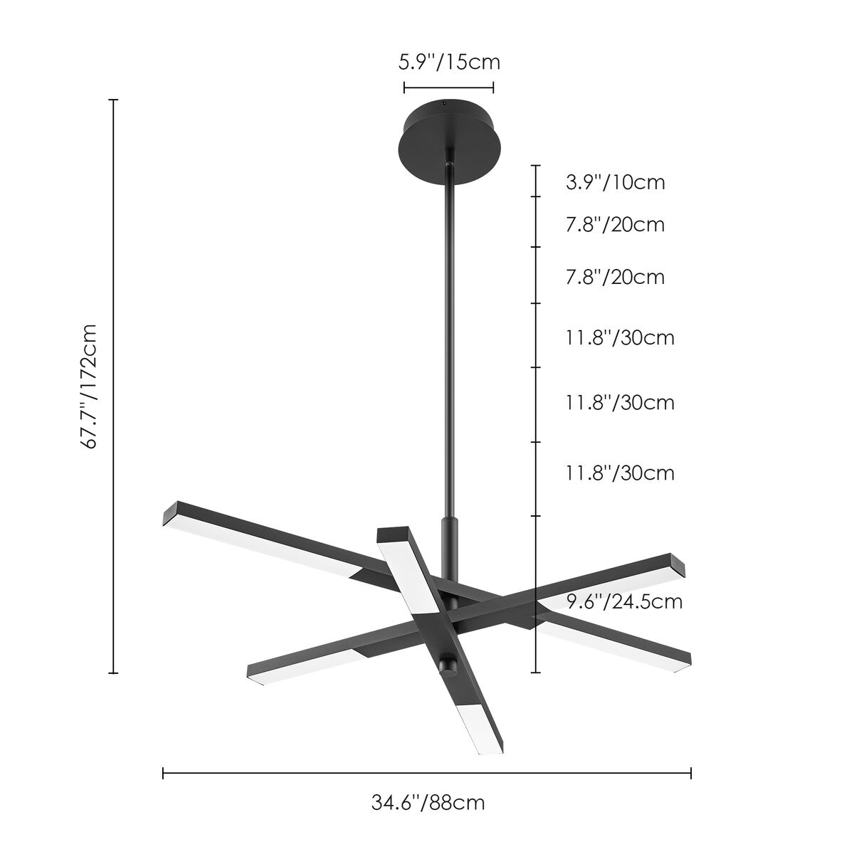 Lampadario moderno lineare a più livelli Sputnik con luce calda 3000K e LED integrato