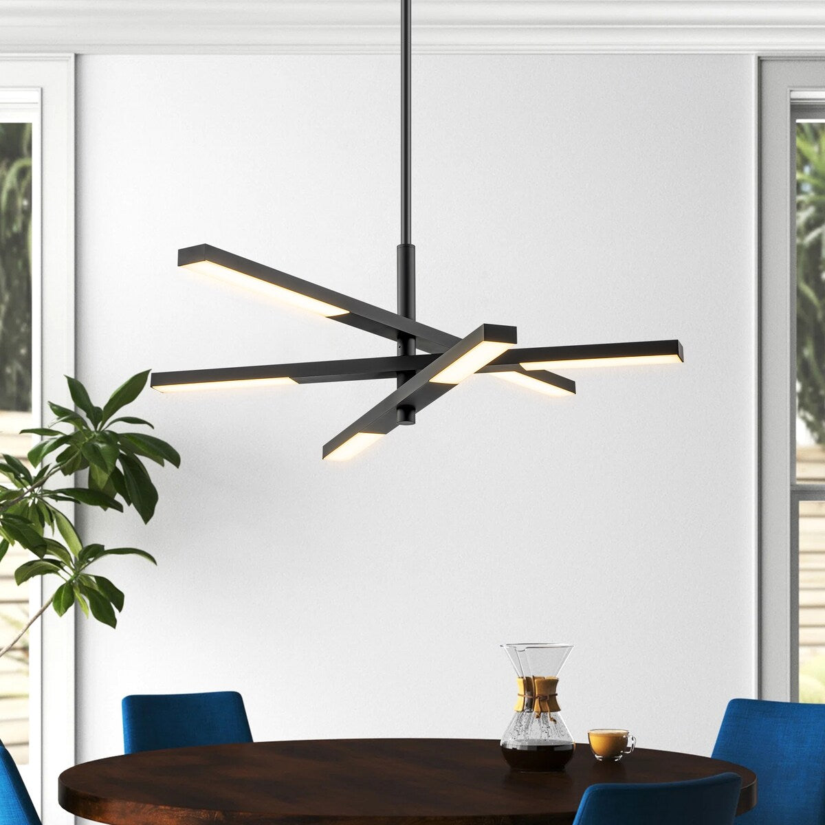 Lampadario moderno lineare a più livelli Sputnik con luce calda 3000K e LED integrato