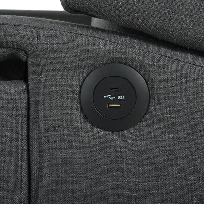 Poltrona reclinabile moderna imbottita con schienale a spinta, tavolino pieghevole e porte di ricarica USB per soggiorno o camera da letto