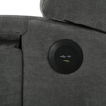 Poltrona reclinabile moderna imbottita con schienale a spinta, tavolino pieghevole e porte di ricarica USB per soggiorno o camera da letto