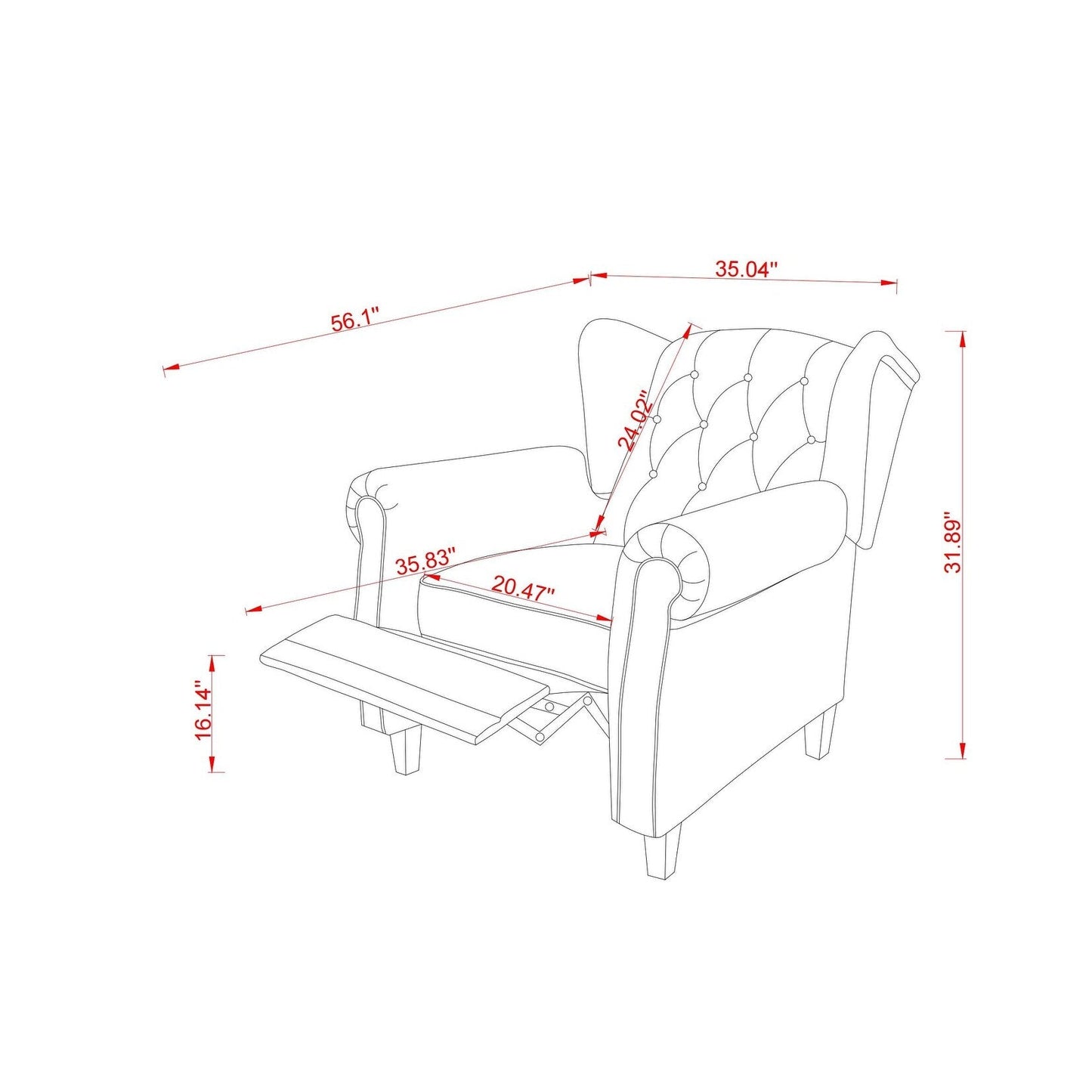 Poltrona reclinabile moderna con schienale imbottito e trapuntato