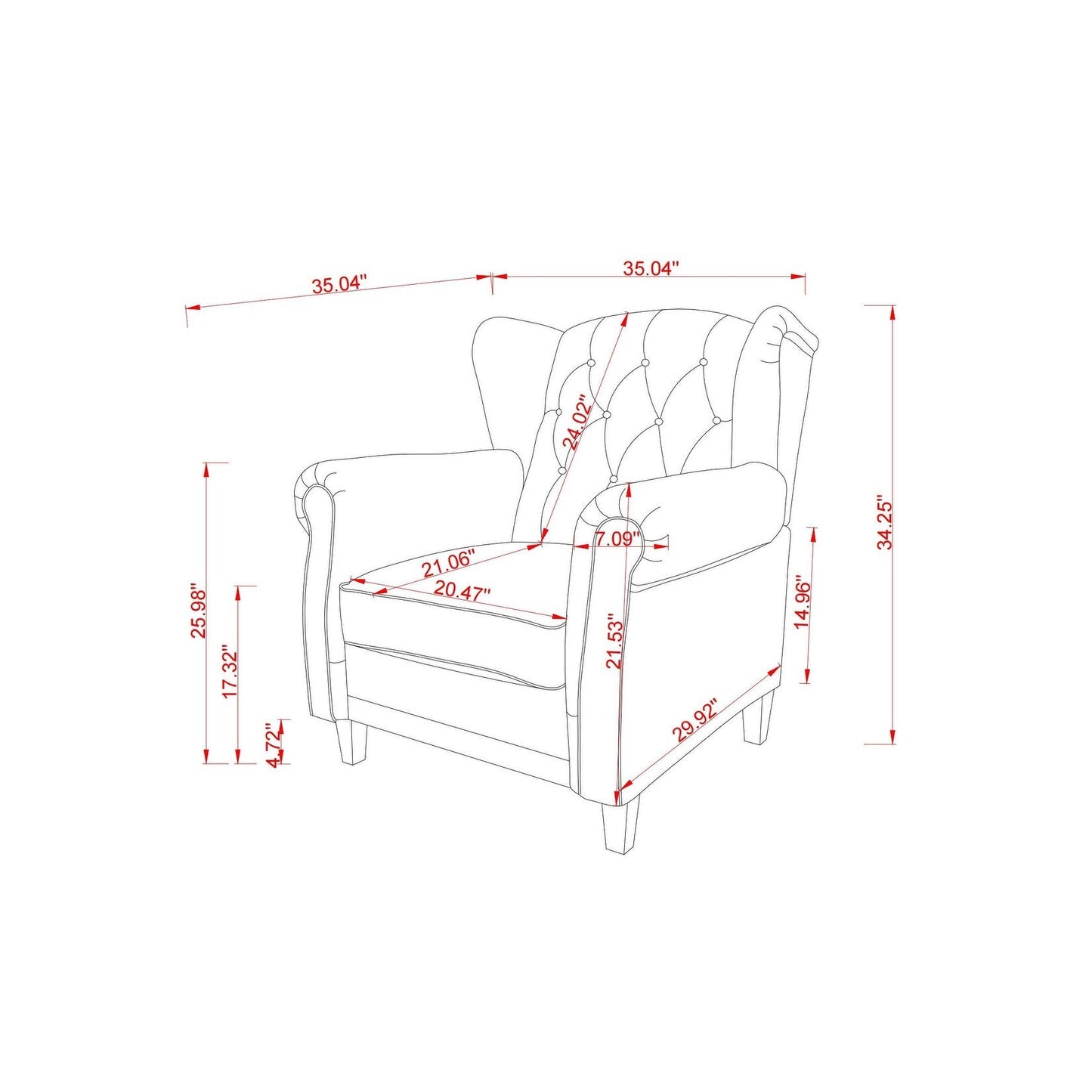 Poltrona reclinabile moderna con schienale imbottito e trapuntato