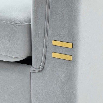 Divano moderno in velluto trapuntato, divano a 3 posti di metà secolo con gambe e cuscini in metallo dorato, elegante divano in stile Chesterfield