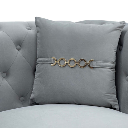 Divano moderno in velluto trapuntato, divano a 3 posti di metà secolo con gambe e cuscini in metallo dorato, elegante divano in stile Chesterfield