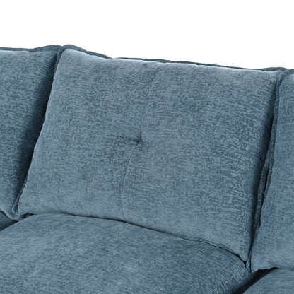 Divano componibile moderno a forma di U in ciniglia, divano componibile a 6 posti con schienale trapuntato e cuscini regolabili sui braccioli.