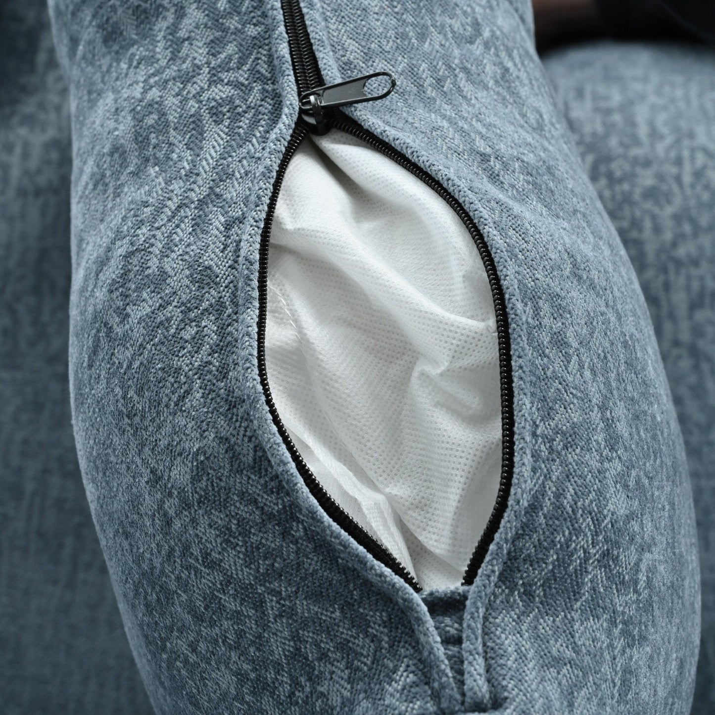 Divano componibile moderno a forma di U in ciniglia, divano componibile a 6 posti con schienale trapuntato e cuscini regolabili sui braccioli.