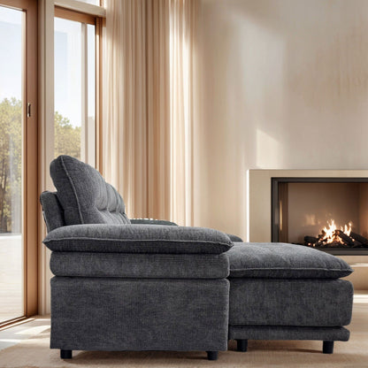 Divano componibile modulare moderno a forma di U, divano letto a 6 posti con chaise longue e pouf per soggiorno