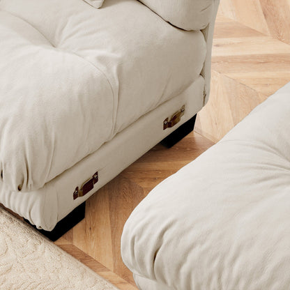 Divano componibile modulare moderno a forma di U con sedute profonde, 2 pouf e cuscini decorativi per il soggiorno