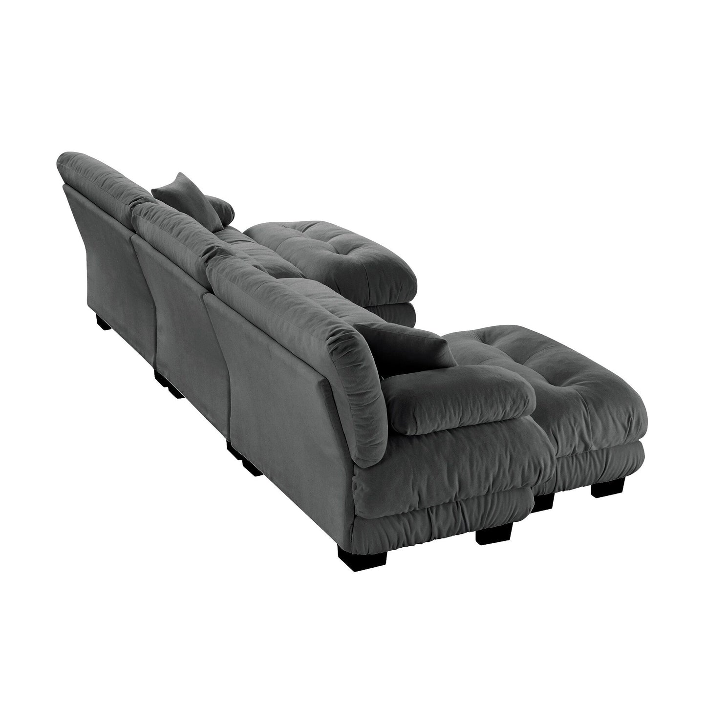 Divano componibile modulare moderno a forma di U con sedute profonde, 2 pouf e cuscini decorativi per il soggiorno