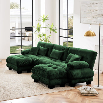 Divano componibile modulare moderno a forma di U con sedute profonde, 2 pouf e cuscini decorativi per il soggiorno