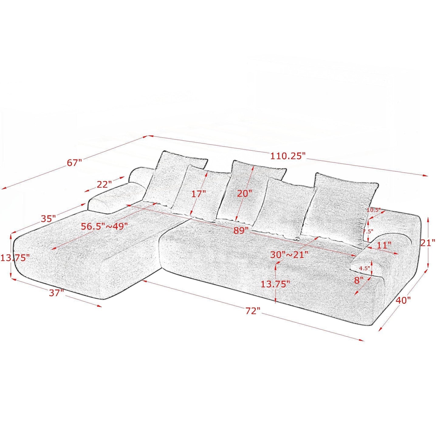 Divano componibile moderno imbottito a forma di L