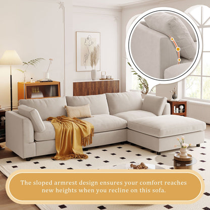 Divano componibile moderno imbottito a forma di L con poggiapiedi regolabile e chaise longue reversibile per soggiorno