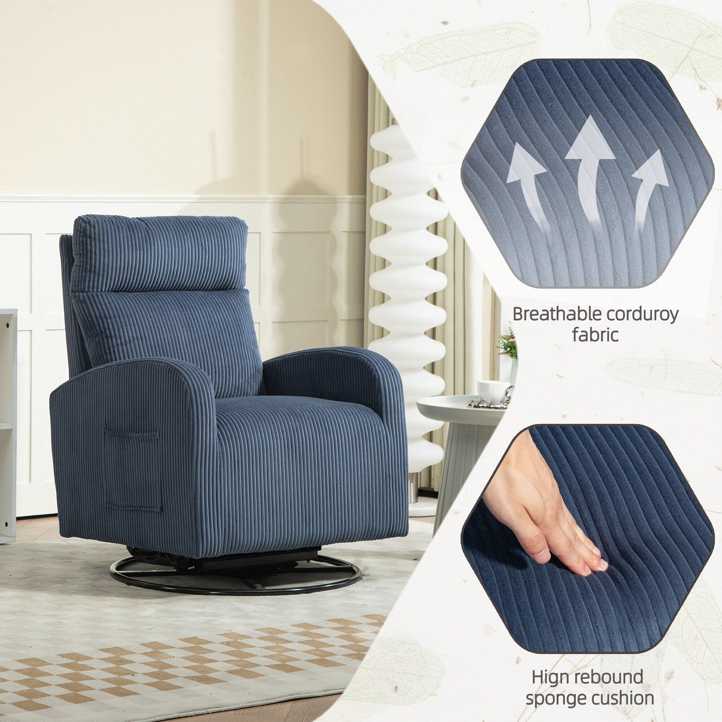 Moderna sedia a dondolo girevole imbottita per la cameretta dei bambini