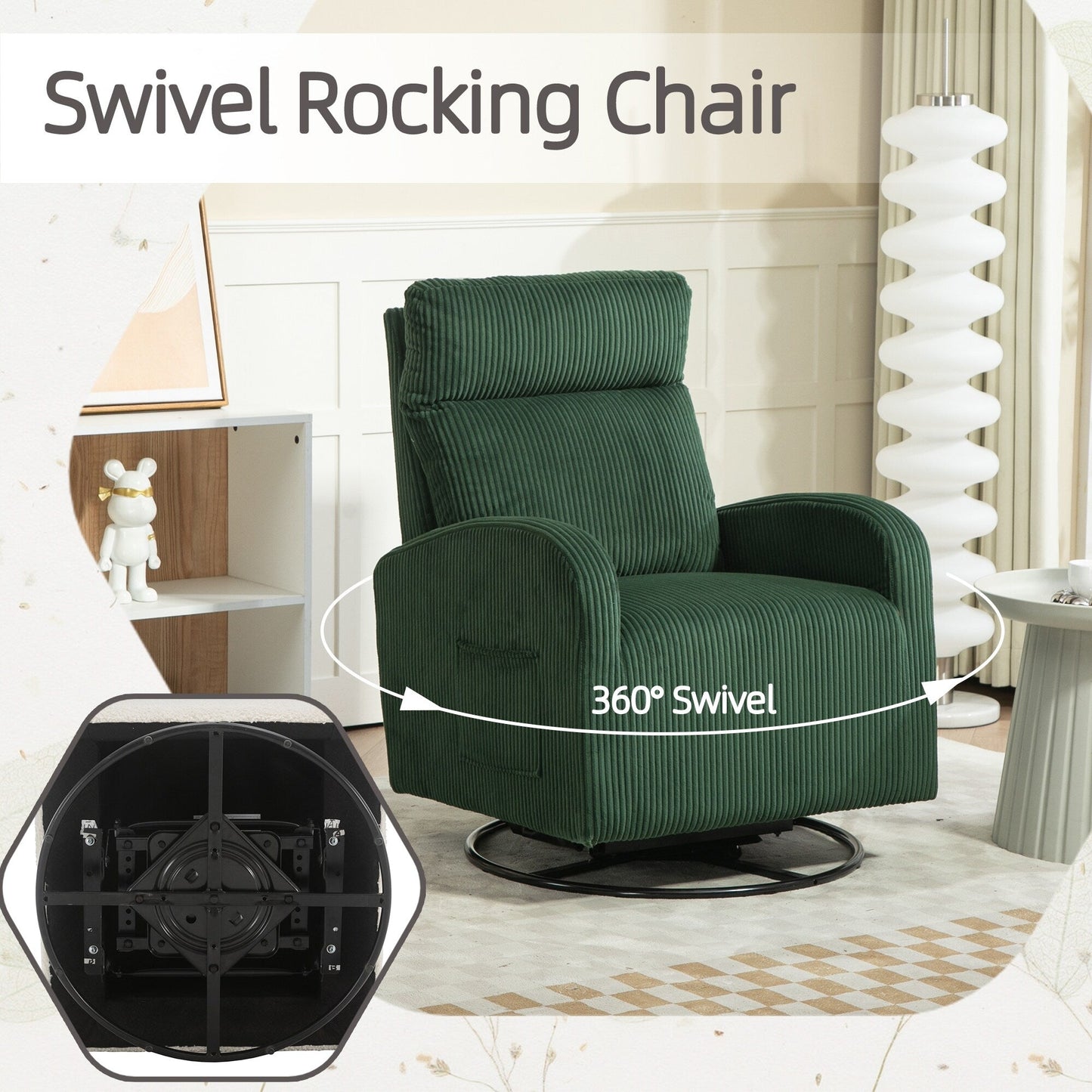 Moderna sedia a dondolo girevole imbottita per la cameretta dei bambini