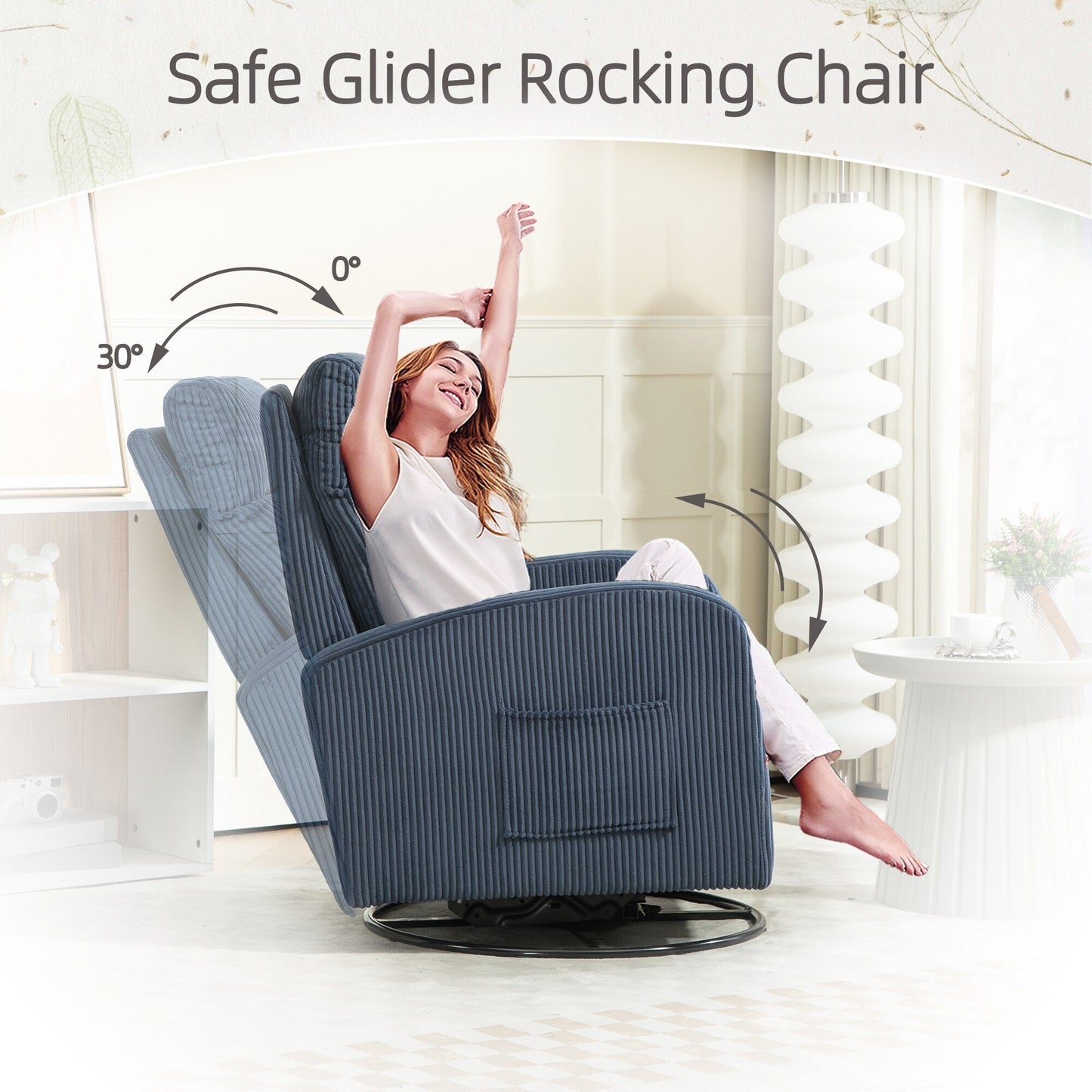 Moderna sedia a dondolo girevole imbottita per la cameretta dei bambini