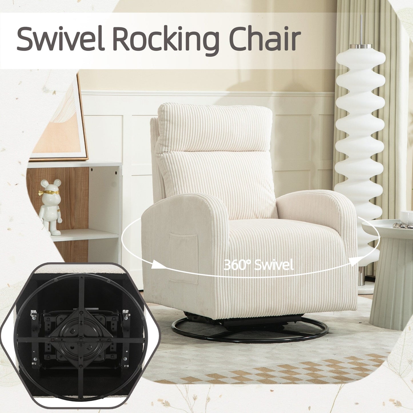 Moderna sedia a dondolo girevole imbottita per la cameretta dei bambini