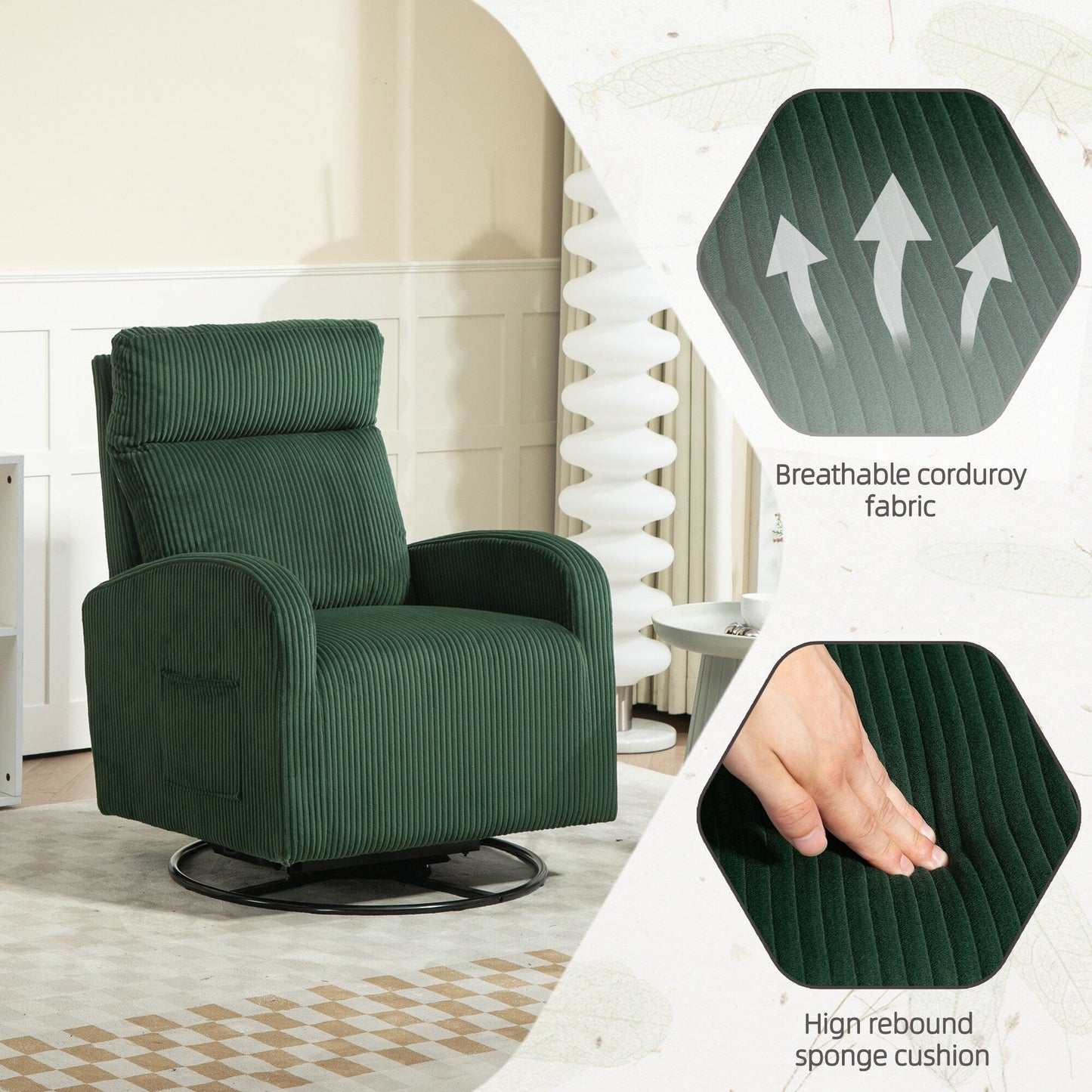 Moderna sedia a dondolo girevole imbottita per la cameretta dei bambini