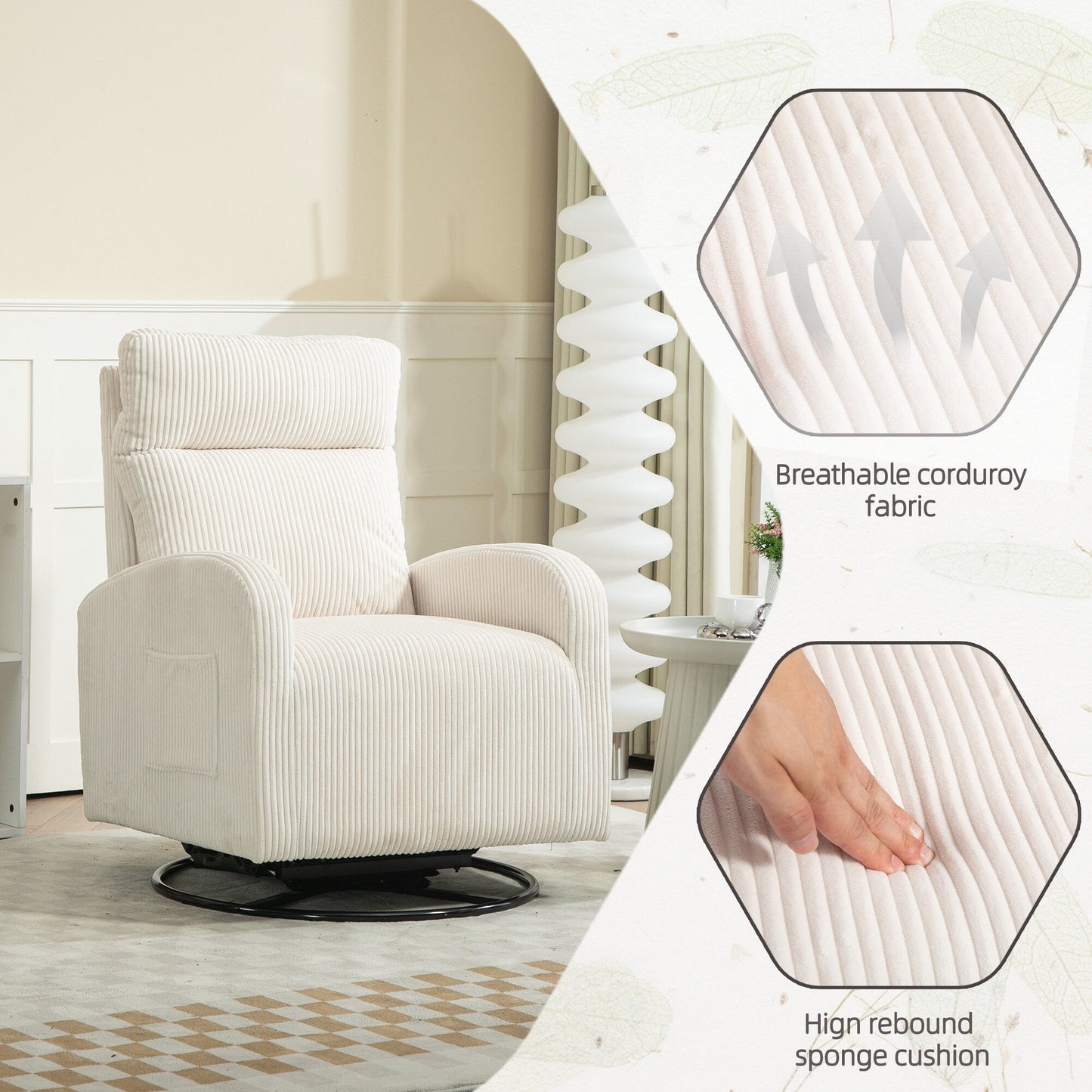 Moderna sedia a dondolo girevole imbottita per la cameretta dei bambini