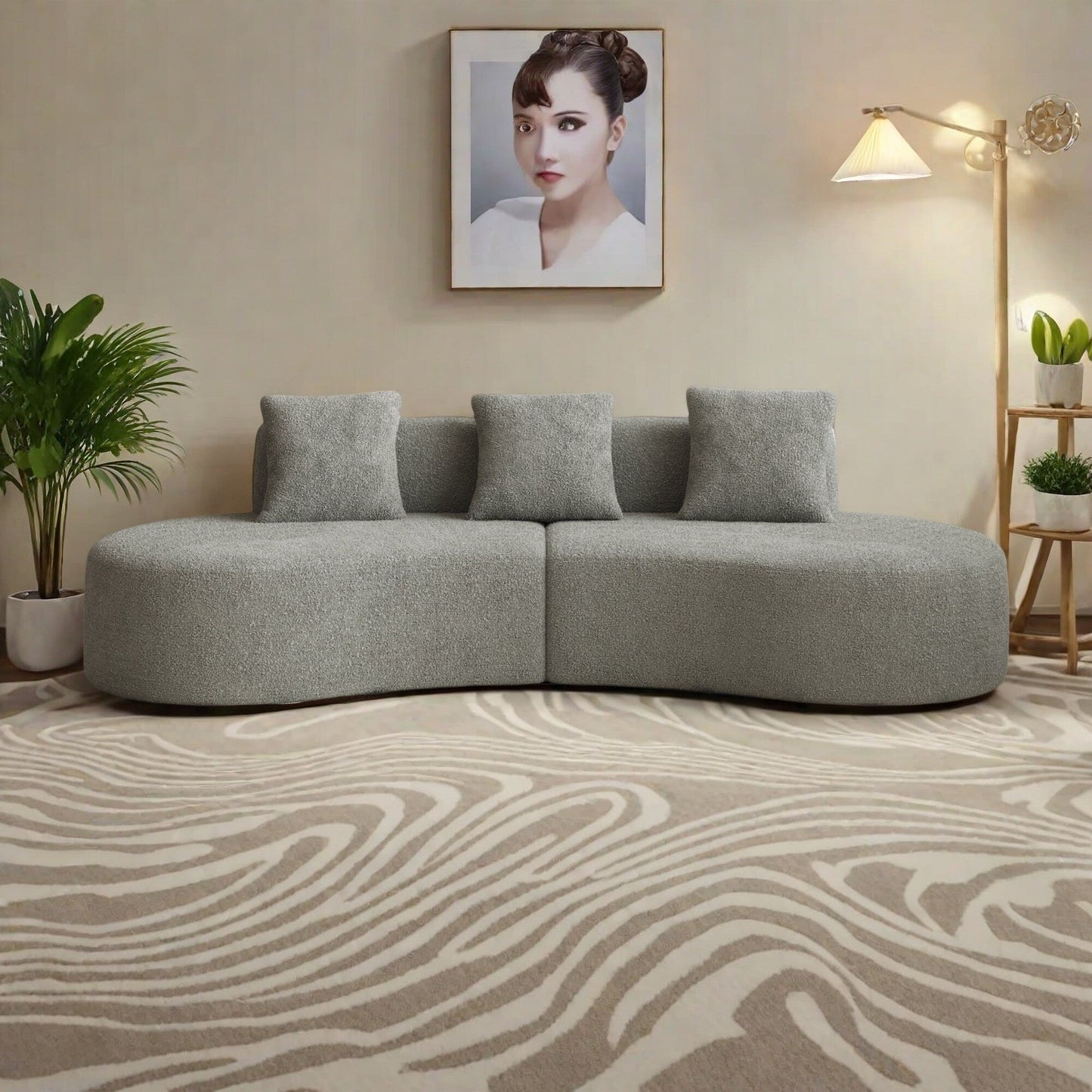 Divano moderno in velluto a 5 posti per soggiorno e camera da letto, uffici e appartamenti